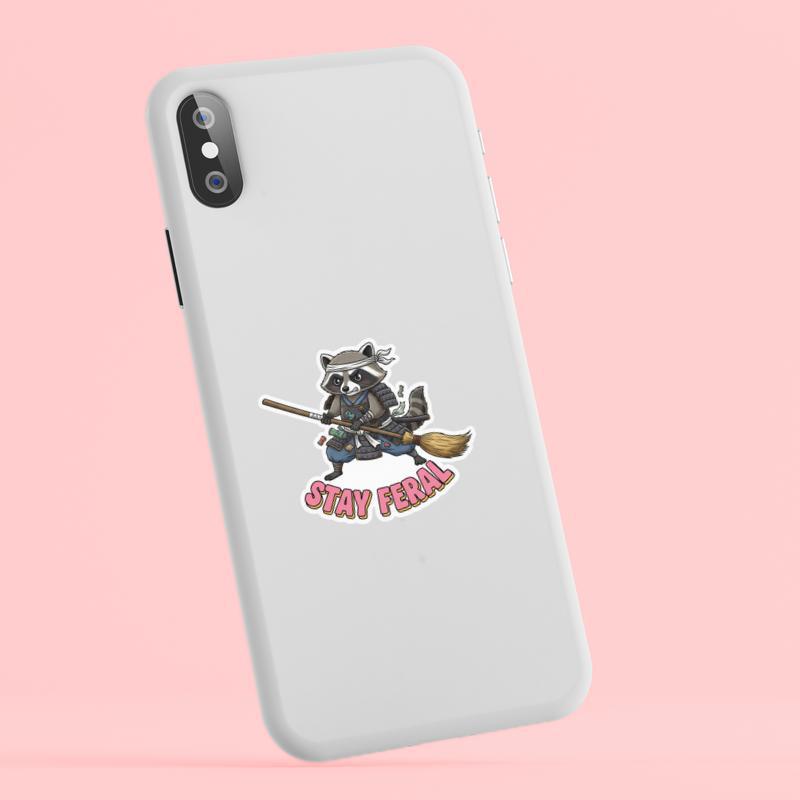 Stay Feral Raccoon Trash Samurai Sticker