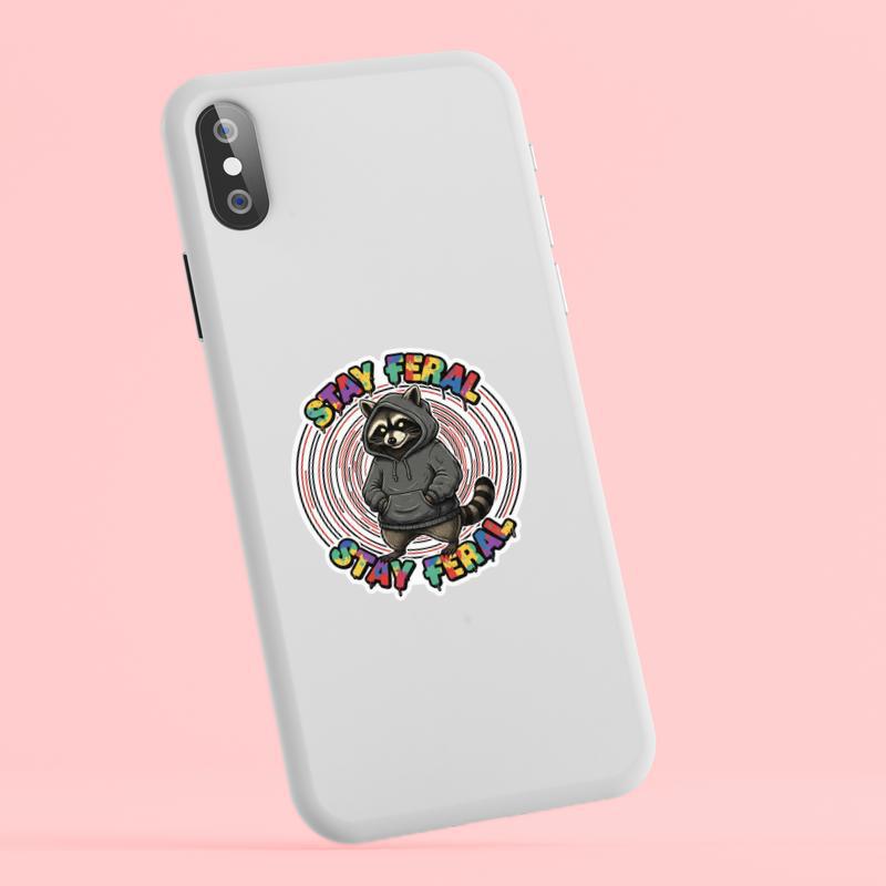 Stay Feral Street Hoodie Raccoon Sticker